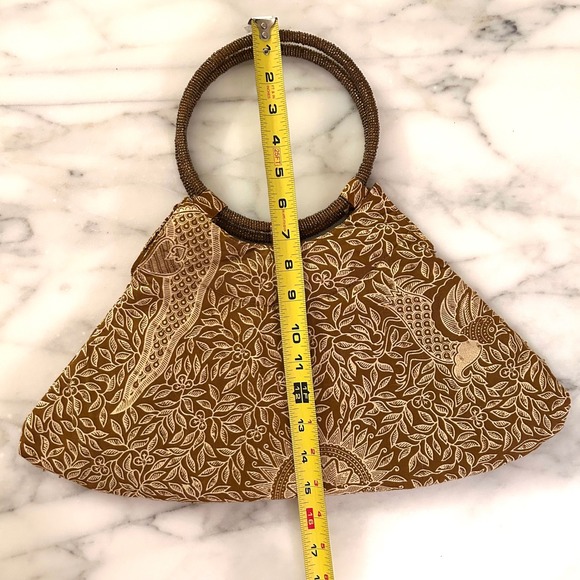 Brown Gold‎ Batik Print Beaded Handle Beaded Bag Purse Women - Picture 5 of 8